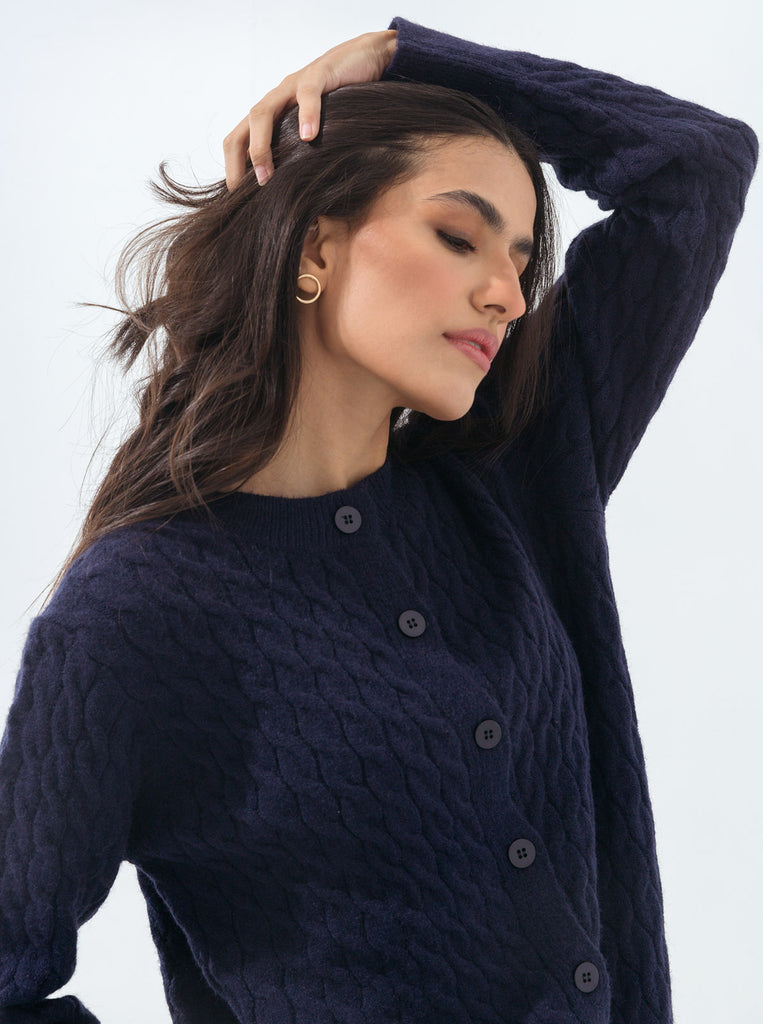 Navy blue clearance cable knit cardigan