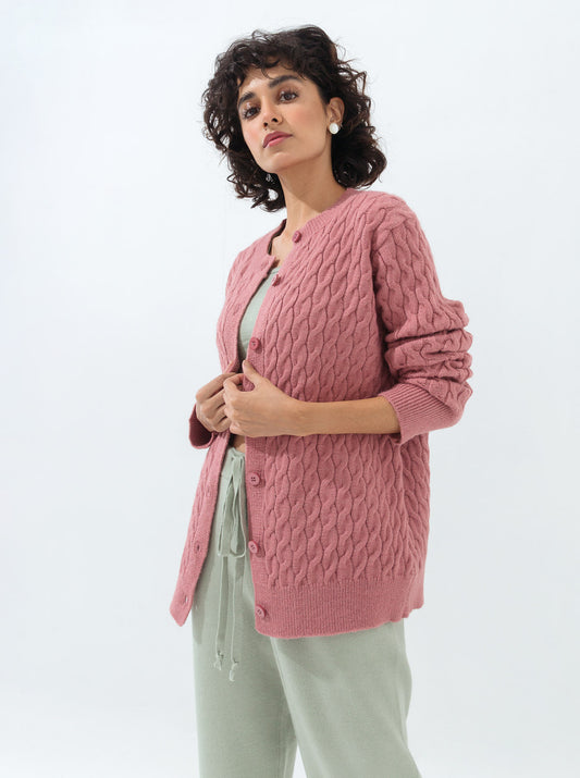 TEA PINK CABLE KNIT CARDIGAN