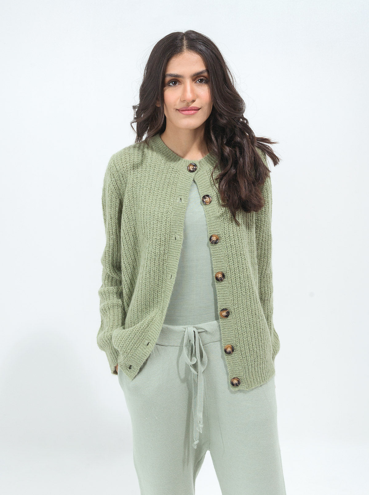 LIGHT GREEN TEXTURED CARDIGAN