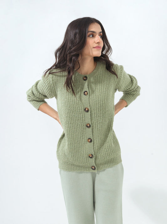 LIGHT GREEN TEXTURED CARDIGAN