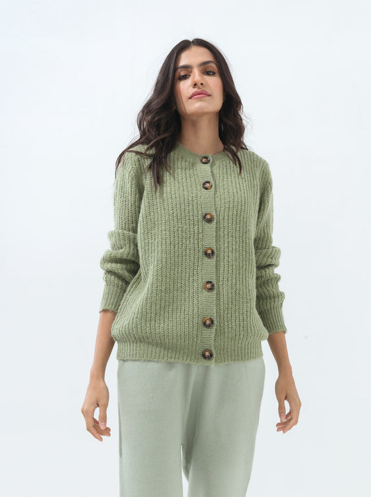 LIGHT GREEN TEXTURED CARDIGAN