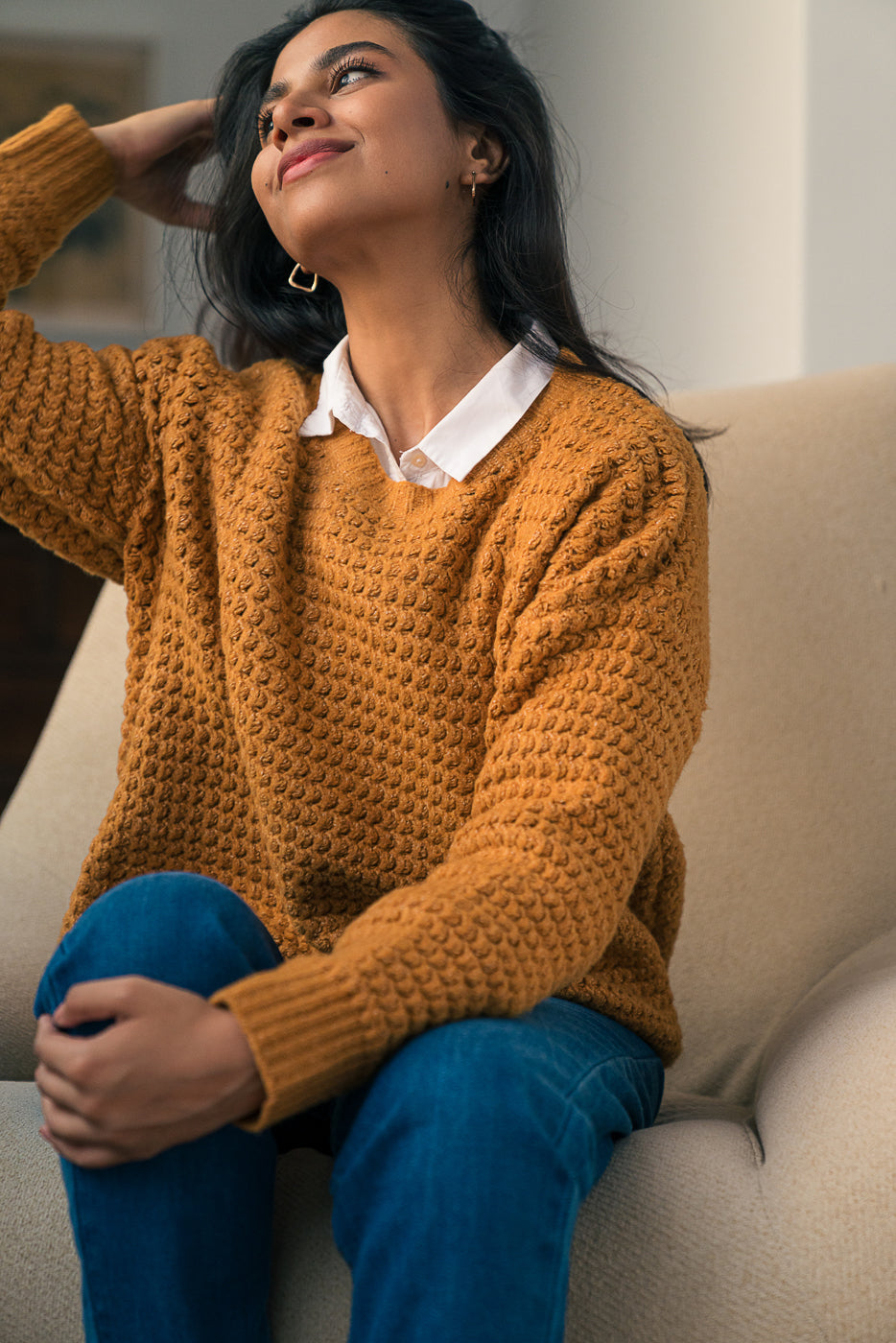 MUSTARD TEXTURED KNIT SWEATER