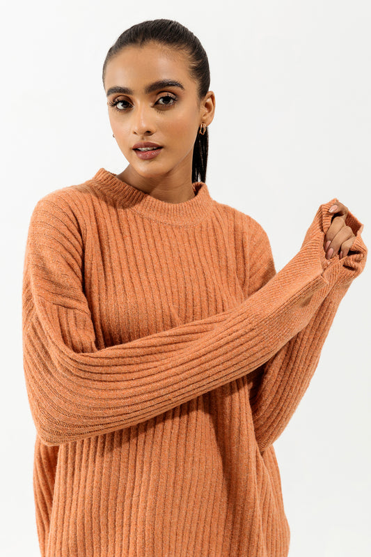 ORANGE RIB KNIT PULLOVER SWEATER