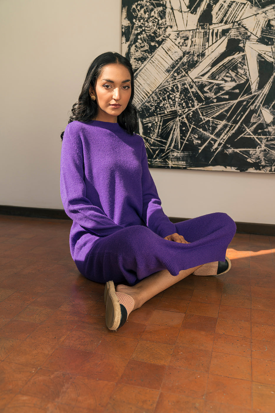 PURPLE FLAT KNIT SWEATER DRESS