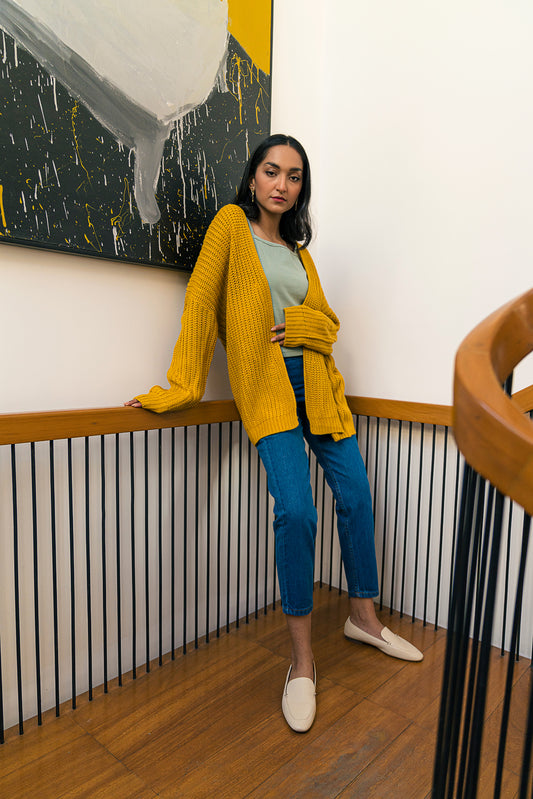 MUSTARD RIB KNIT SHRUG