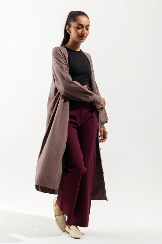 TAUPE LONG BUTTONED CARDIGAN