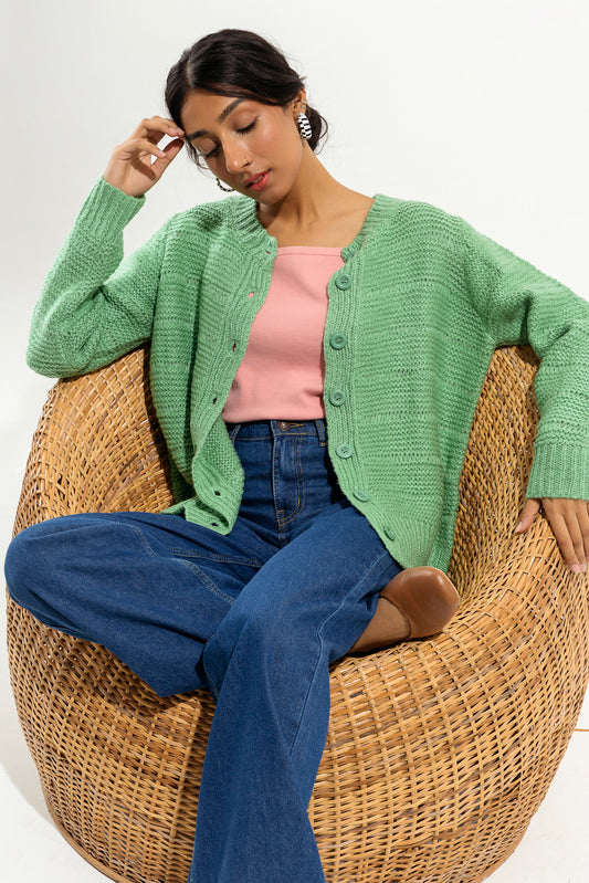 GREEN KNITTED CARDIGAN