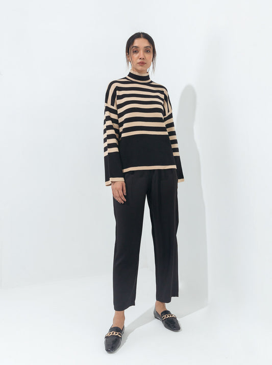 BLACK BEIGE STRIPED PULLOVER