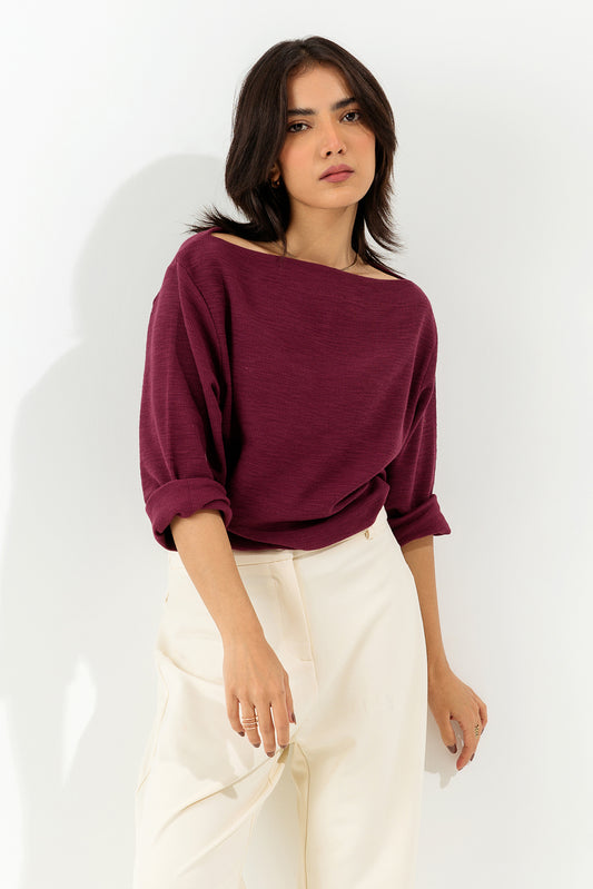 MAROON BOATNECK T-SHIRT