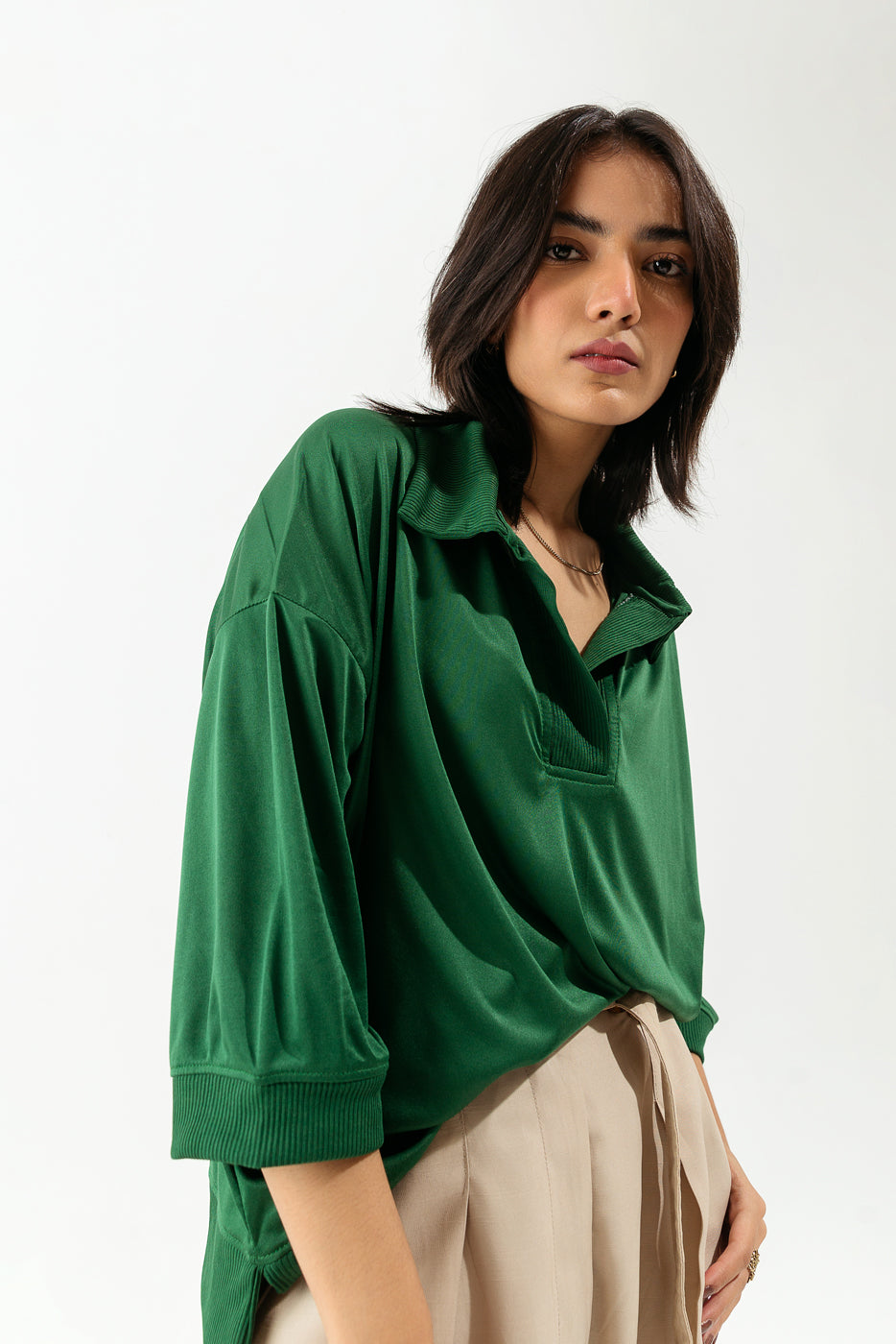 GREEN KNIT COLLARED SHIRT