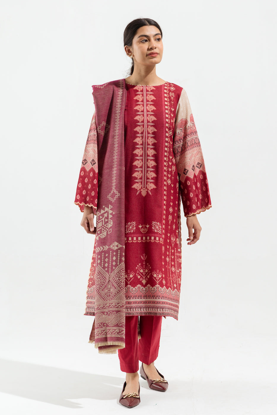 3 PIECE - PRINTED WITH SHAWL KHADDAR SUIT - MONOTONE PUNCH (UNSTITCHED) - BEECHTREE