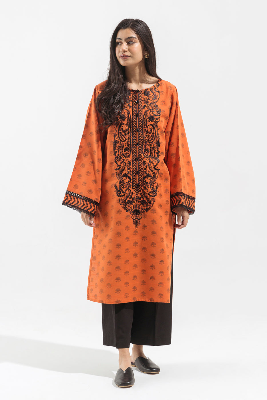 1 PIECE - EMBROIDERED JACQUARD SHIRT - OCHRE COAL