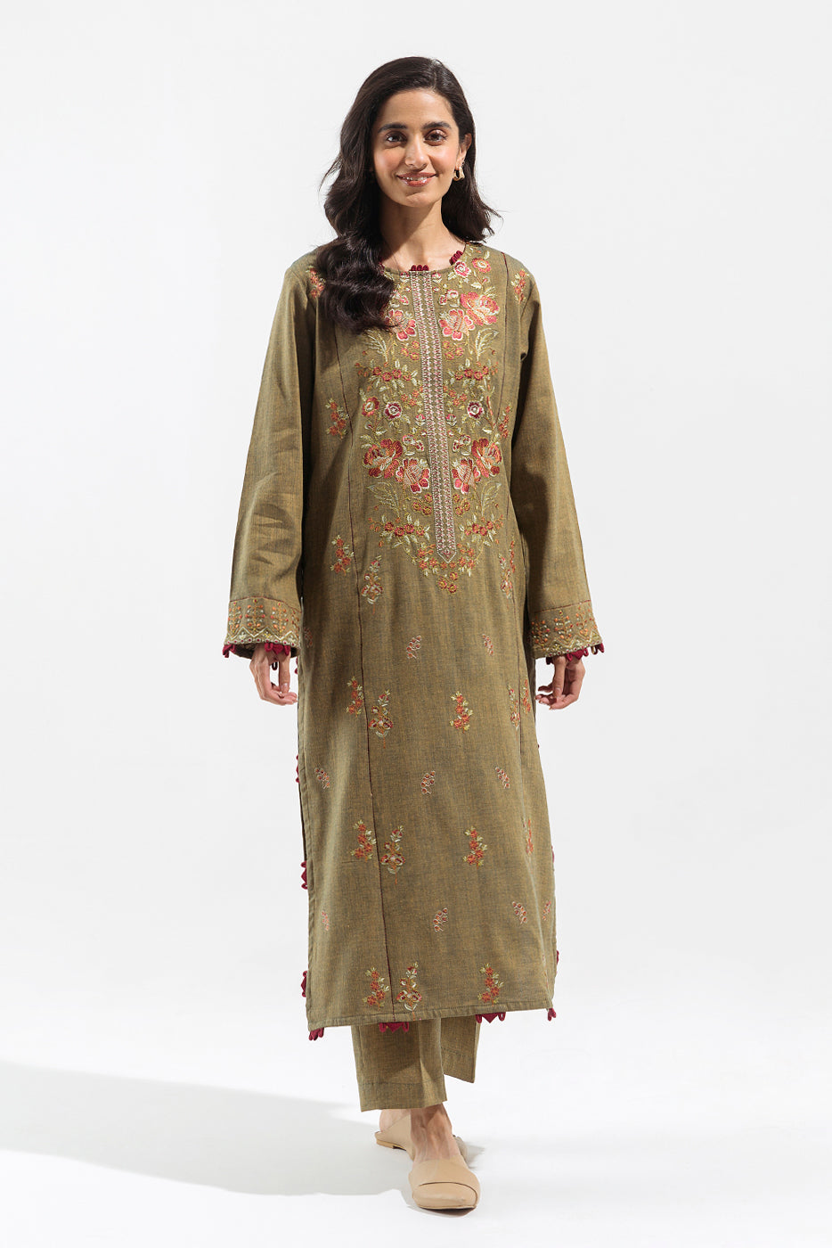 2 PIECE - EMBROIDERED KHADDAR SUIT - VIVID HAZELNUT