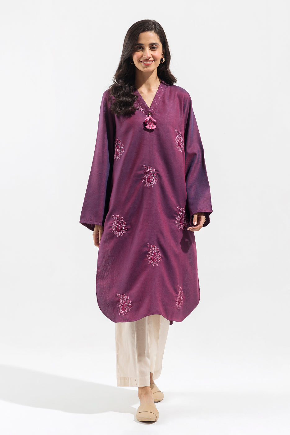 1 PIECE - EMBROIDERED HERRINGBONE SHIRT - GRAPE PAISLEY