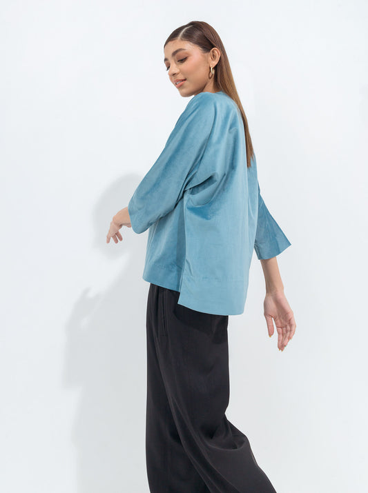 LIGHT TEAL VELOUR TOP