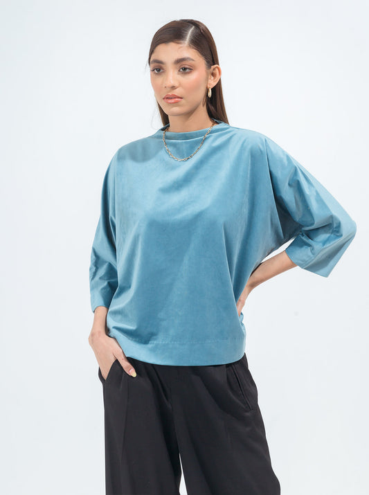 LIGHT TEAL VELOUR TOP