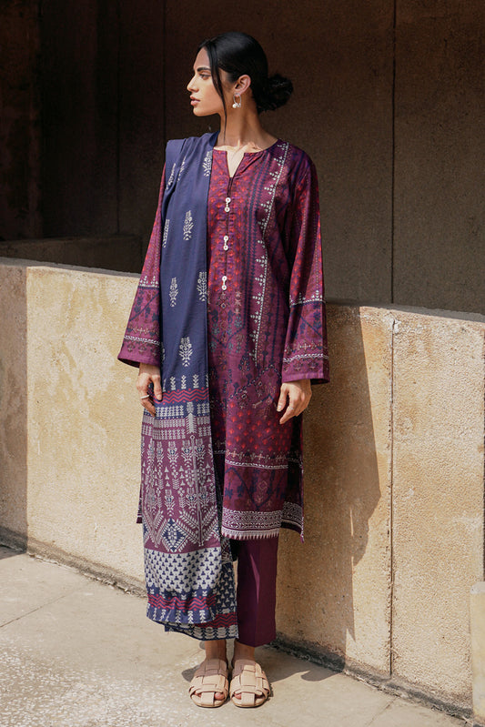 3 PIECE - PRINTED KHADDAR SUIT - GLEAM AMETHYST