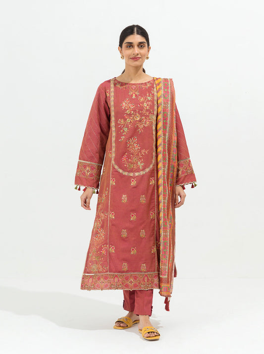 3 PIECE - EMBROIDERED TWO TONE SUIT - PINK GARDENIA