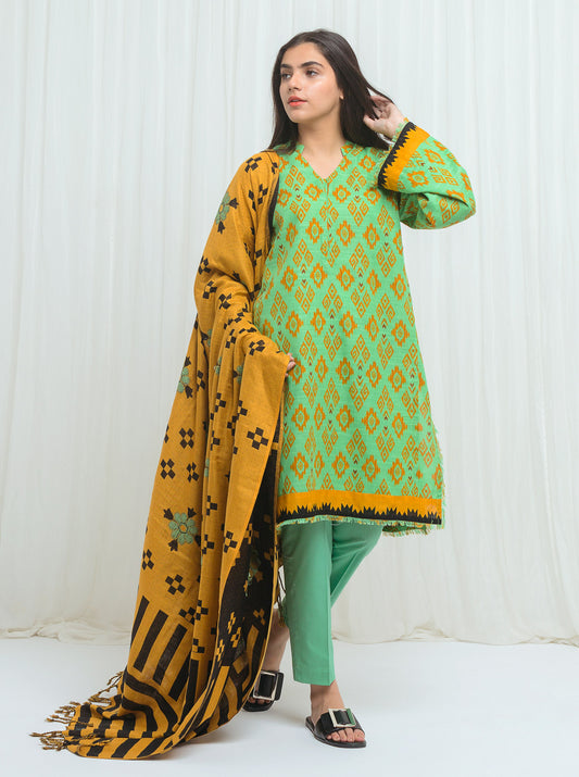 Ethnic Jewel With Jacquard Shawl-3P