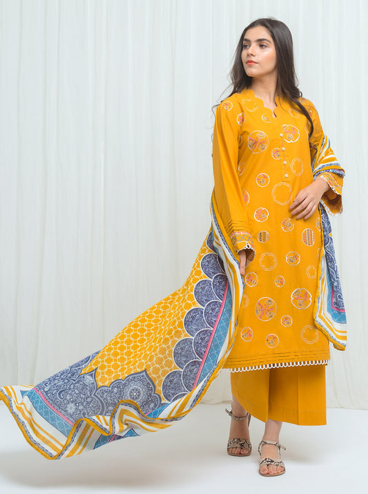 Saffron Glaze With Printed Shawl-3P