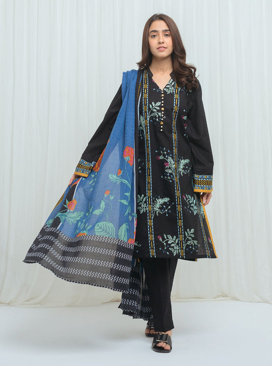 Boho Black With Printed Shawl-3P