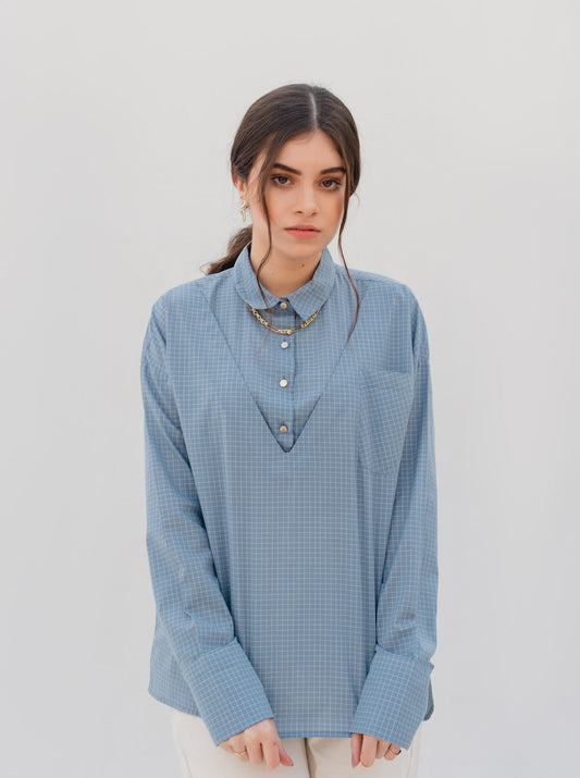 GRAY CHECK COLLAR SHIRT