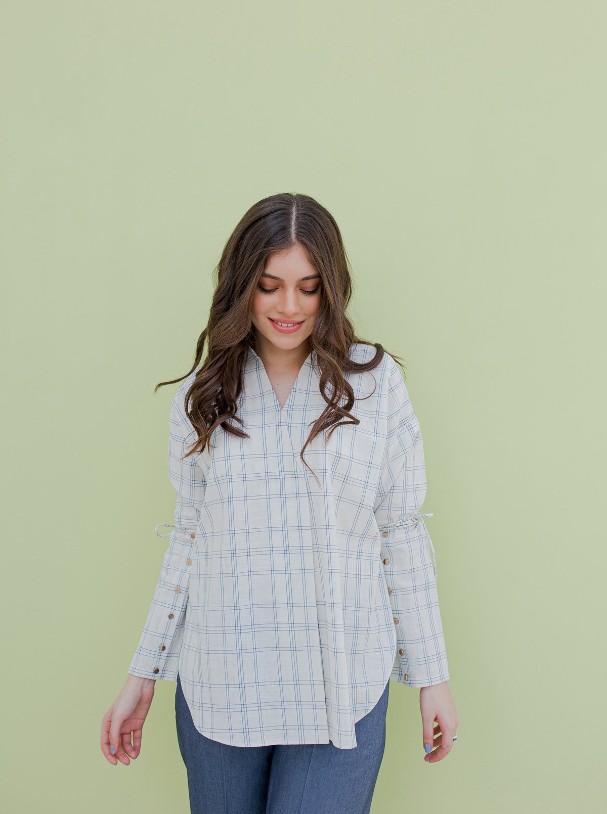 WHITE CHECK METALLIC CORD SHIRT