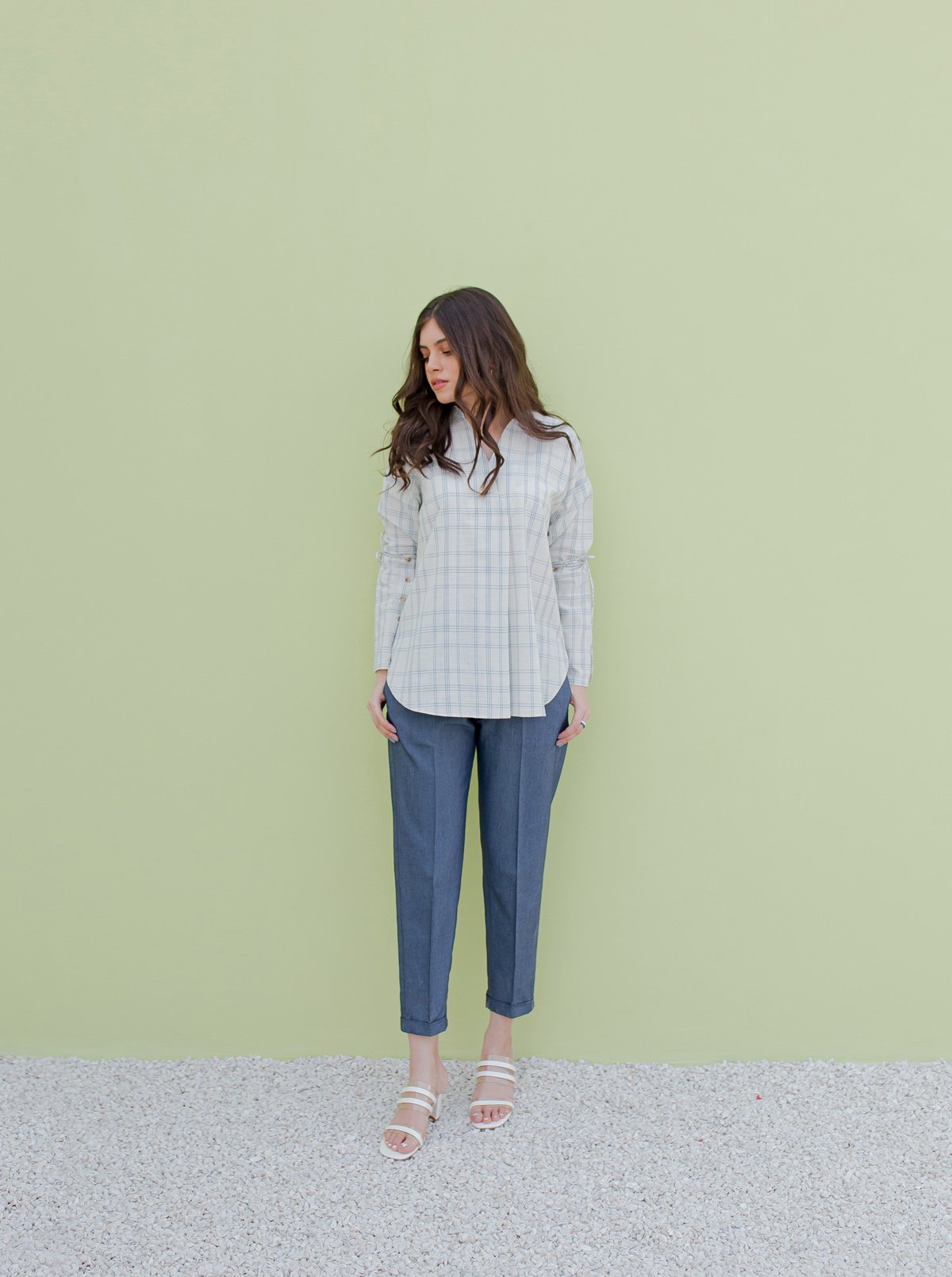 WHITE CHECK METALLIC CORD SHIRT