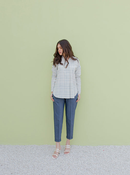 WHITE CHECK METALLIC CORD SHIRT