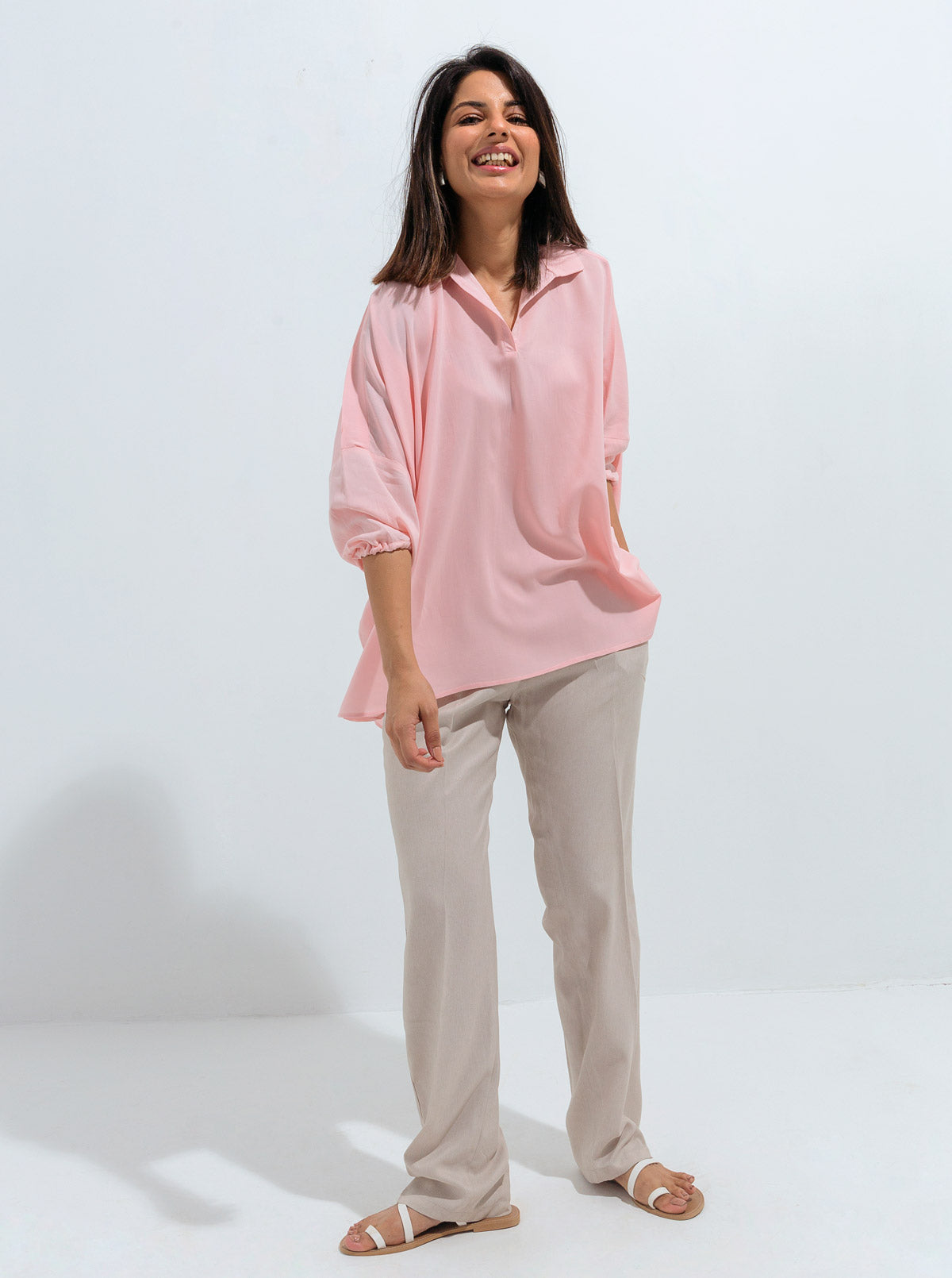 POWDER PINK BOXY COLLAR TOP