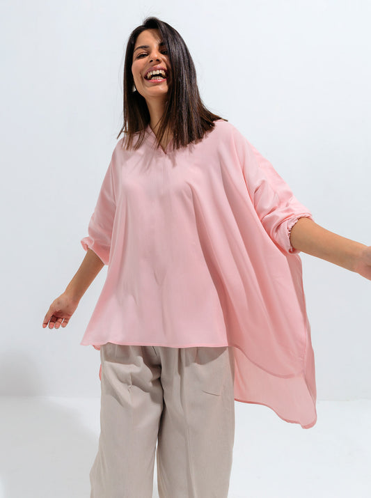 POWDER PINK BOXY COLLAR TOP