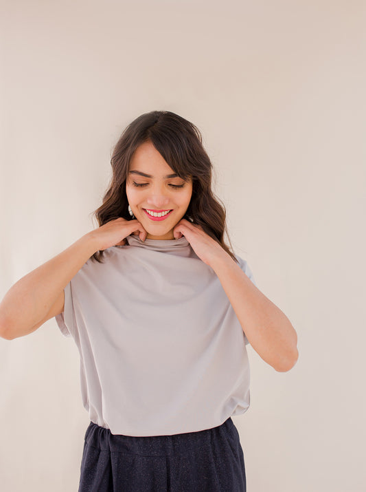 GRAY COWL NECK T-SHIRT