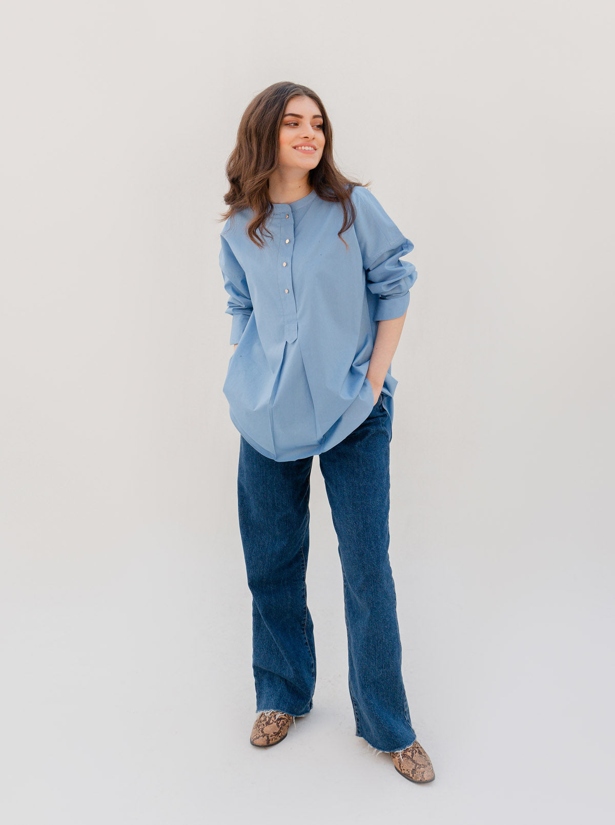 BLUE BAGGY PLACKET SHIRT