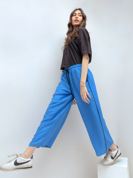 BLUE DRAPY TRACK PANTS