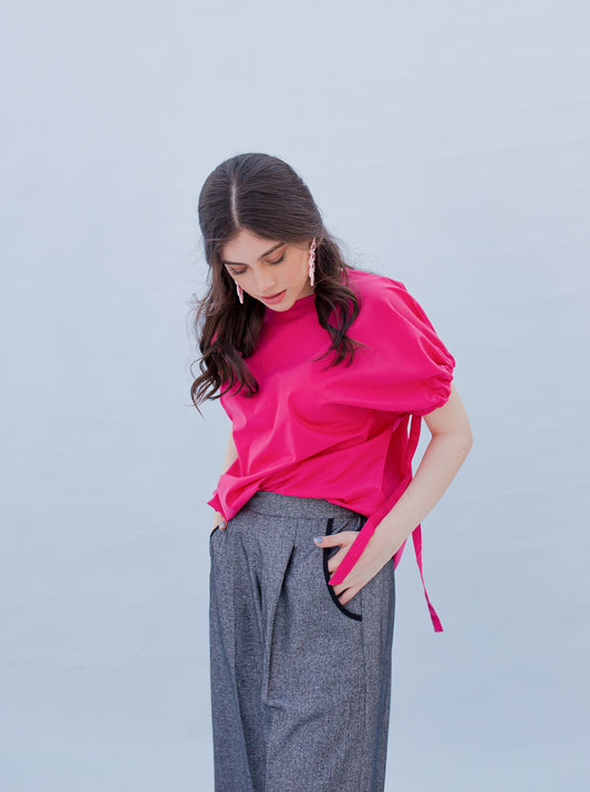 PINK GATHERED SLEEVE TOP