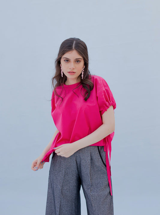 PINK GATHERED SLEEVE TOP