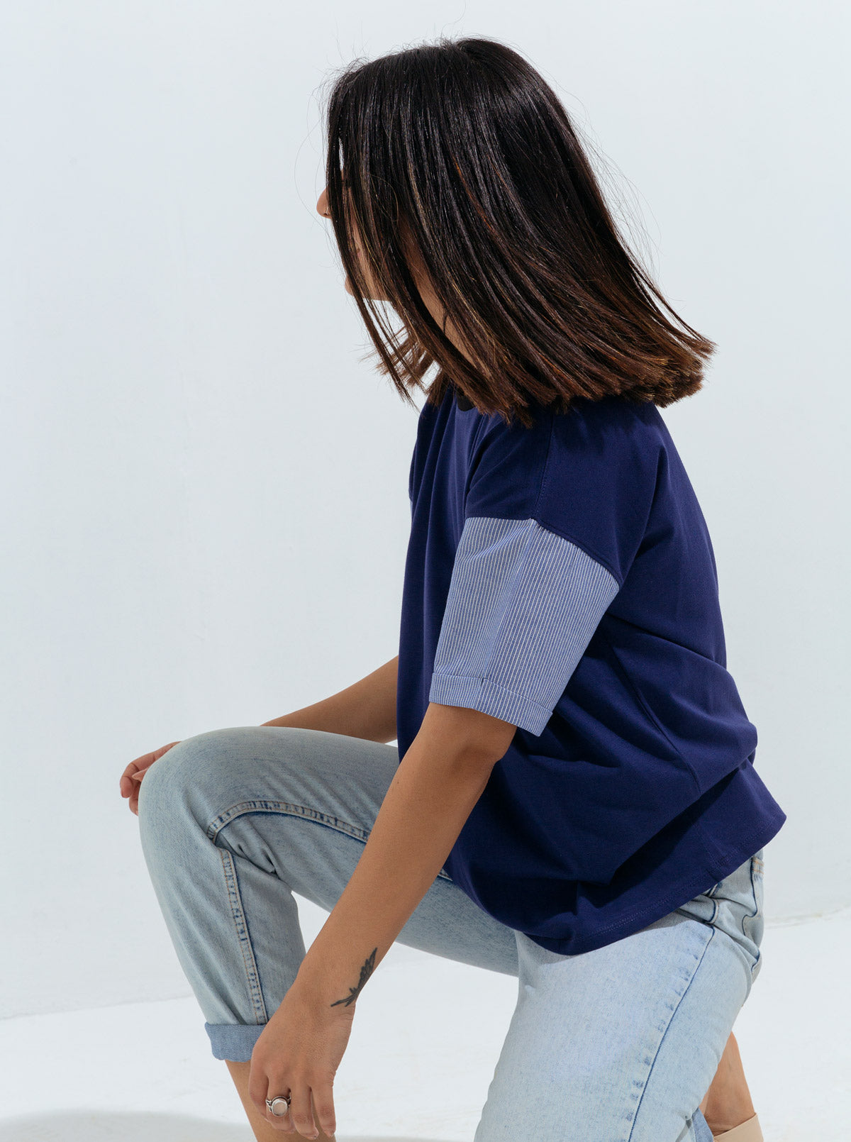 DENIM SLEEVE T-SHIRT