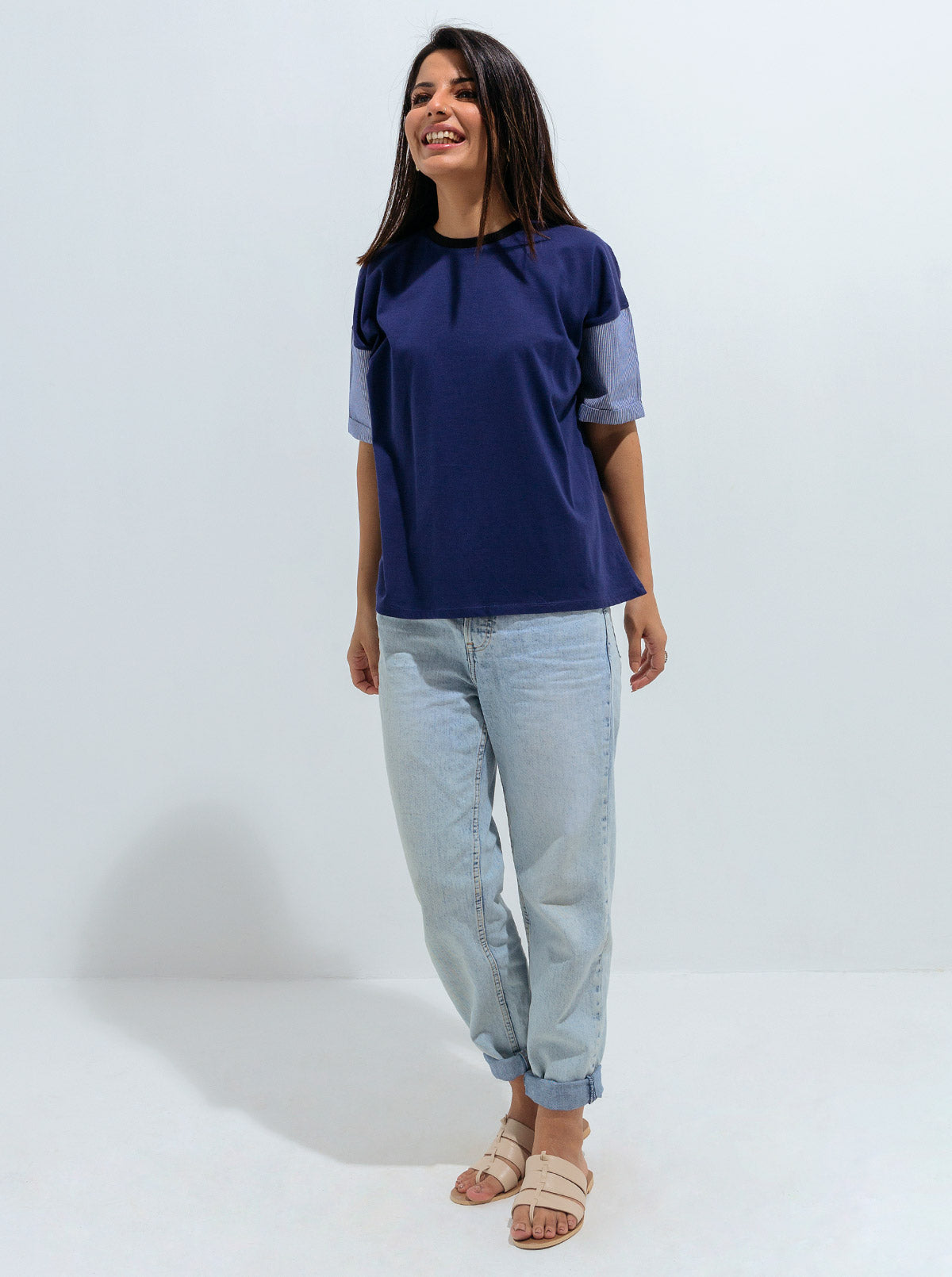 DENIM SLEEVE T-SHIRT