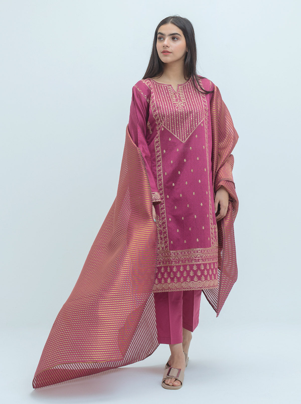 EMBROIDERED SHIRT WITH DUPATTA AND PANT