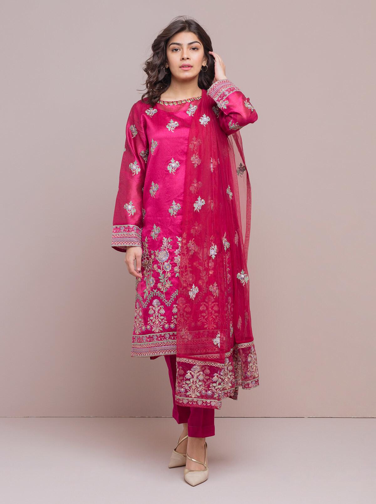 Embroidered Shirt With Dupatta