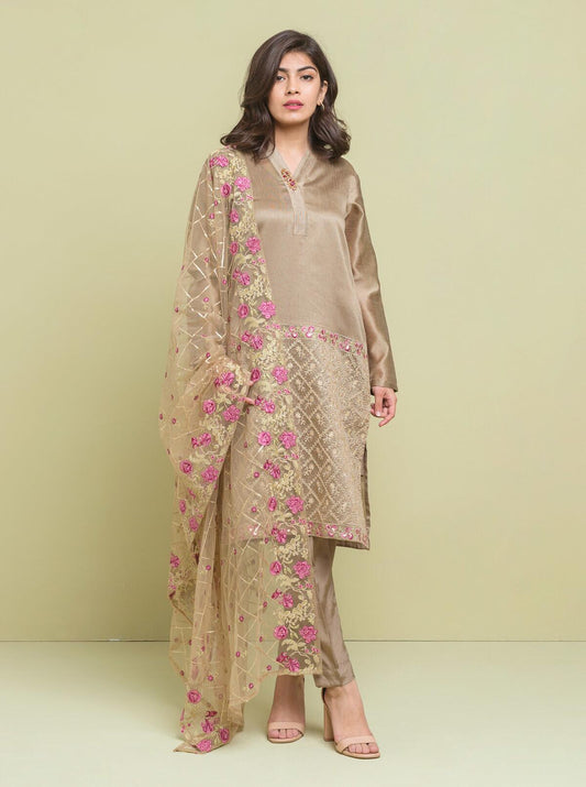 Embroidered Shirt With Dupatta