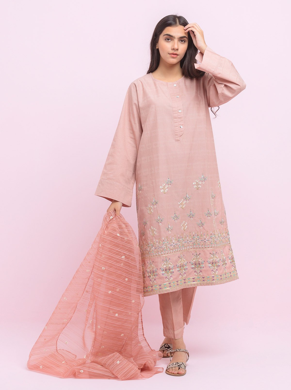 Embroidered Shirt With Dupatta