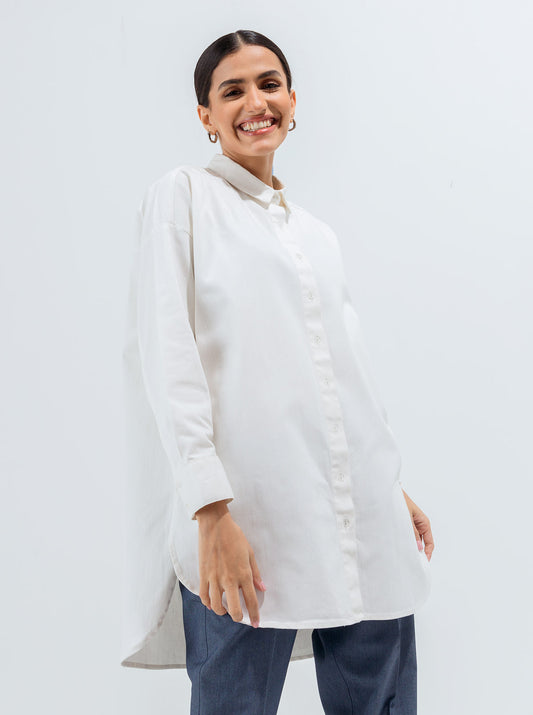 WHITE OVERSIZED TWILL BUTTON DOWN SHIRT