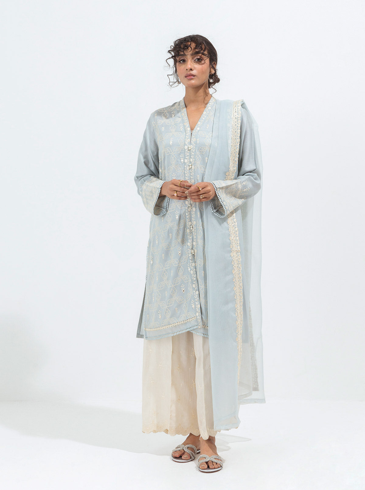 2 PIECE EMBROIDERED COTTON NET SUIT (LUXURY PRET)