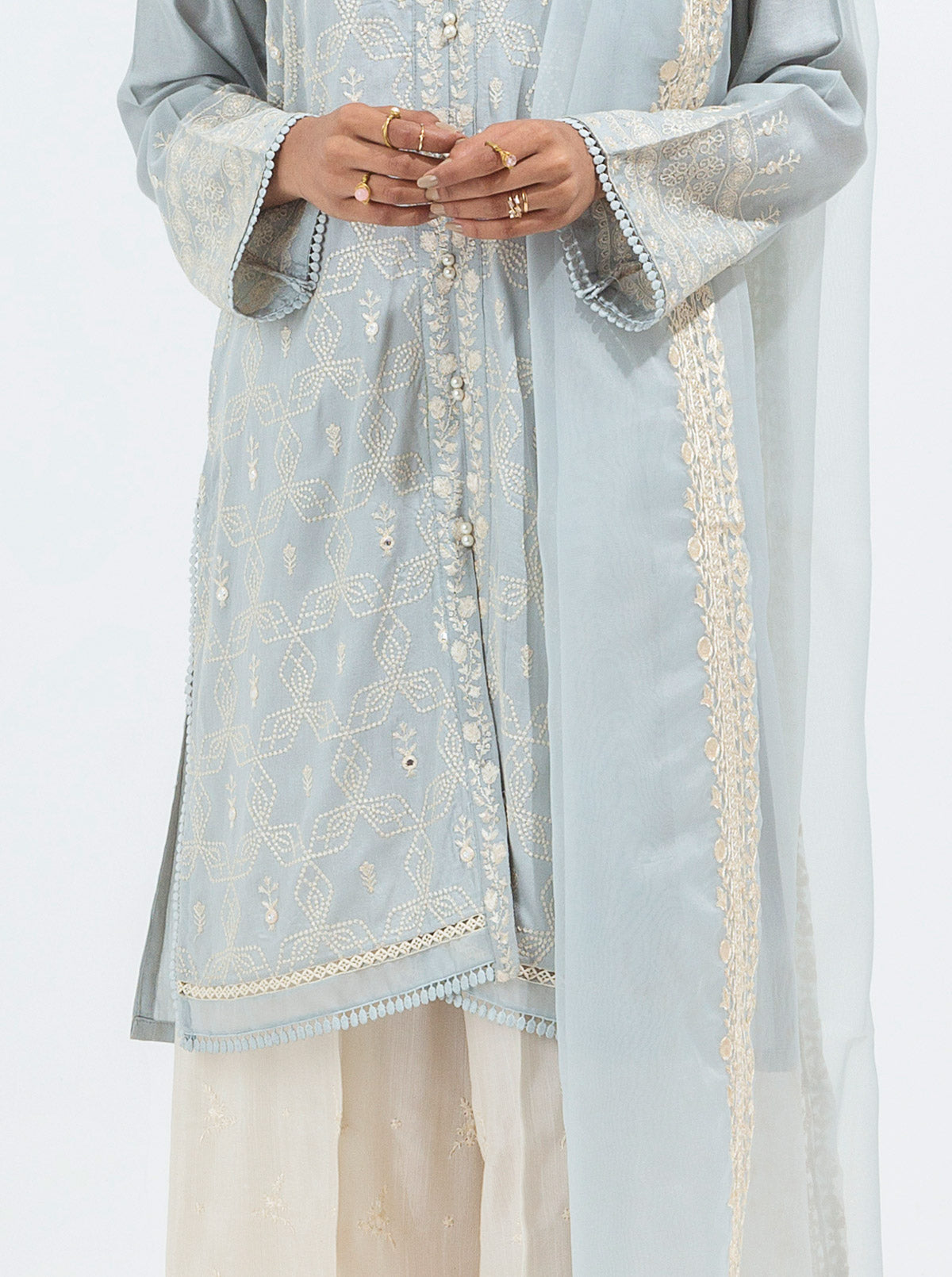 2 PIECE EMBROIDERED COTTON NET SUIT (LUXURY PRET)