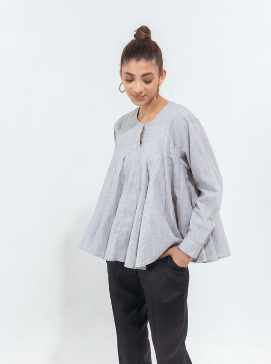GRAY TEXTURED PLEATED PEPLUM