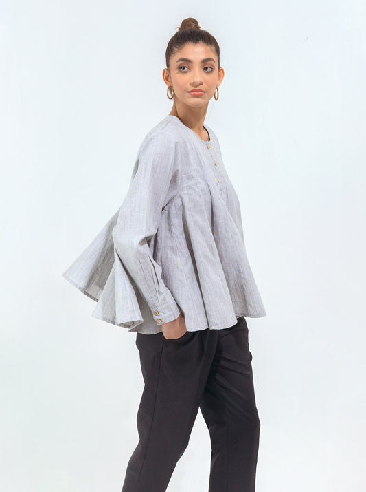 GRAY TEXTURED PLEATED PEPLUM
