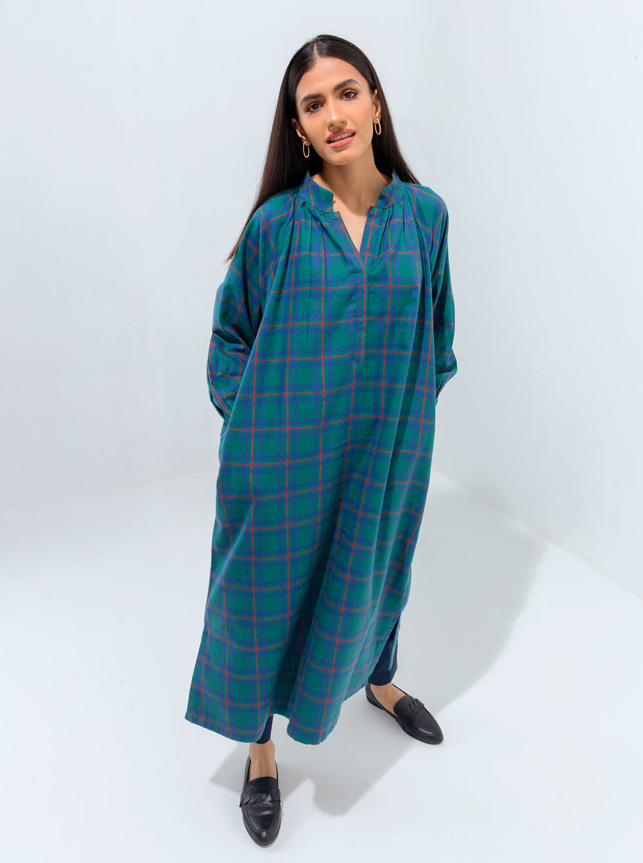 GREEN CHECK FLANNEL LONG DRESS – BEECHTREE GREEN CHECK FLANNEL LONG DRESS – BEECHTREE