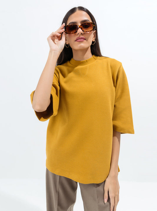 MUSTARD TEXTURED KNIT TOP