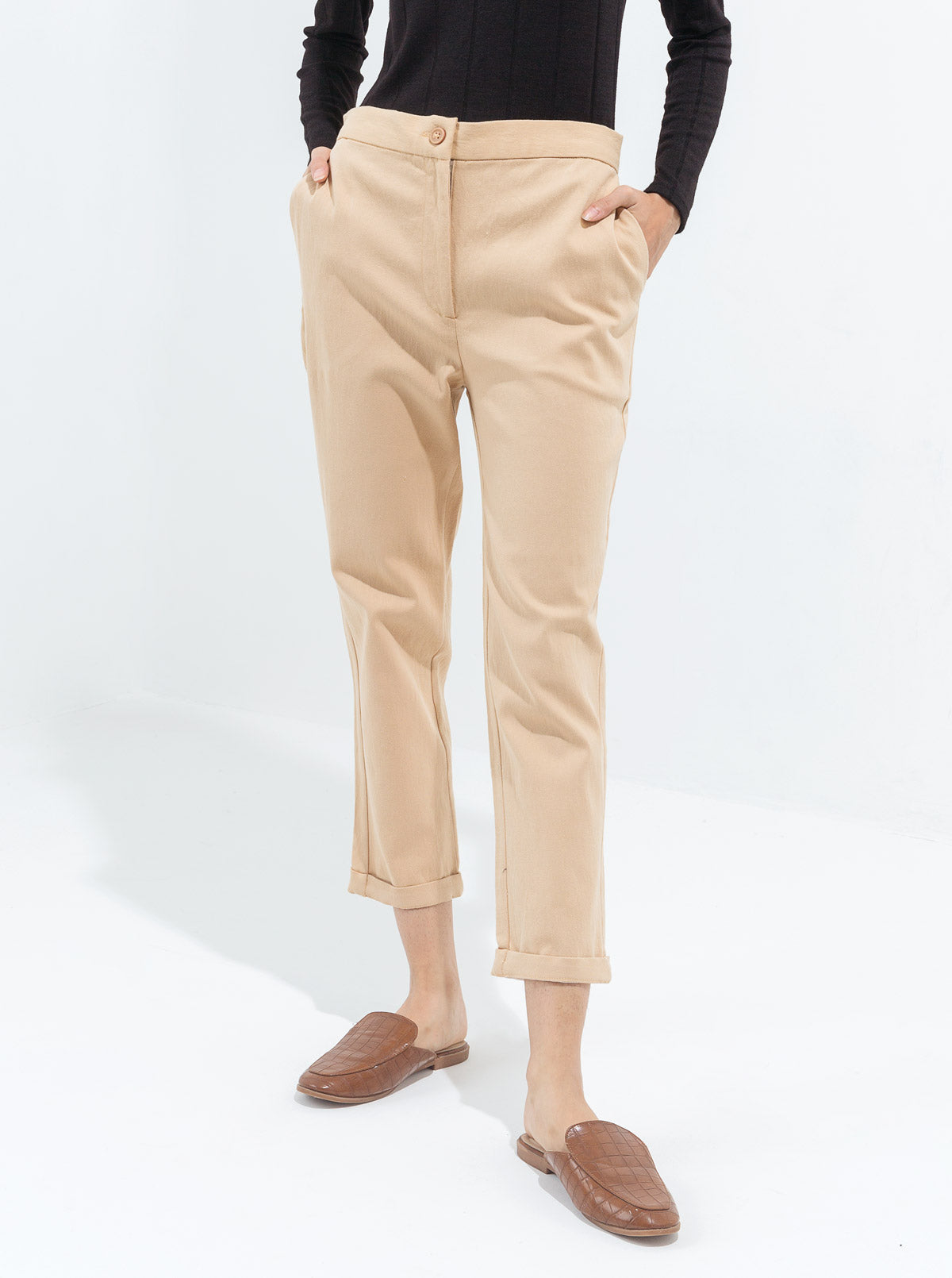 CROPPED STRETCH BEIGE PANTS